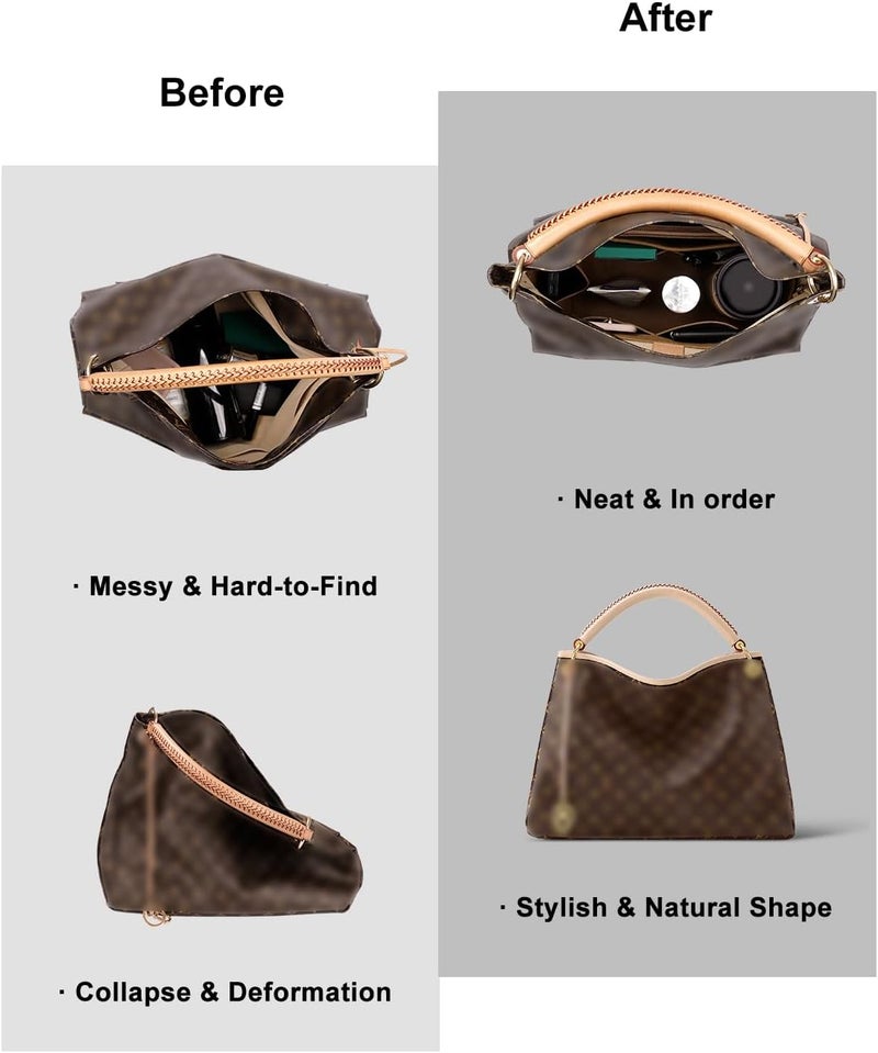 ETTP Purse Organizer Insert For Handbags, Tote Bag Organizer Insert, Handbag Organizer For Tote & Handbags, Compatible with Neverful Speedy and More (Slender Large,Lighting Coffee) - Image 4